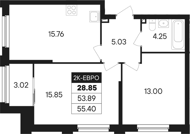 Планировка — Динамика, 3-комн., 54 м²