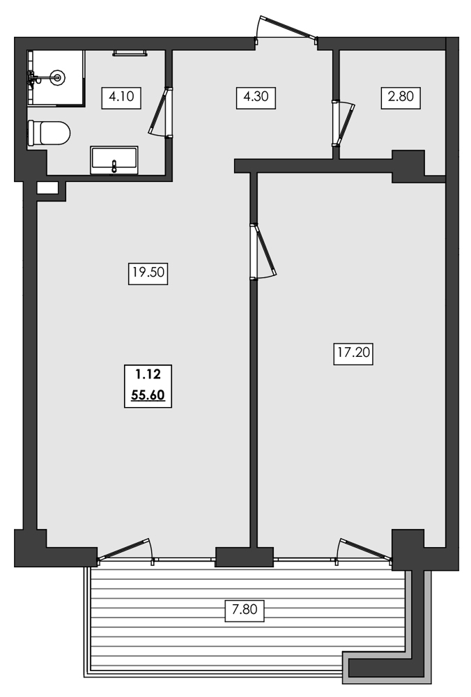 Планировка — Алушта-Ривьера, 1-комн., 48 м²