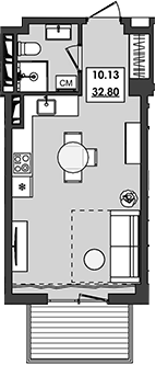 Планировка — Алушта-Ривьера, Студия, 28 м²