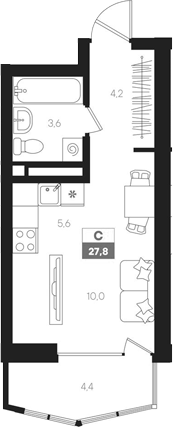 Планировка — Интро, Студия, 23 м²