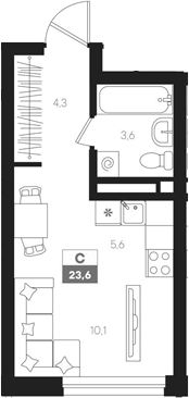 Планировка — Интро, Студия, 24 м²