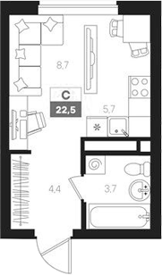 Планировка — Интро, Студия, 23 м²