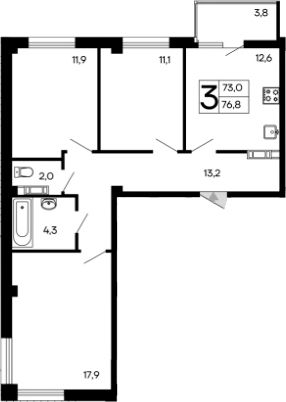 Планировка — Доброгород, 3-комн., 73 м²