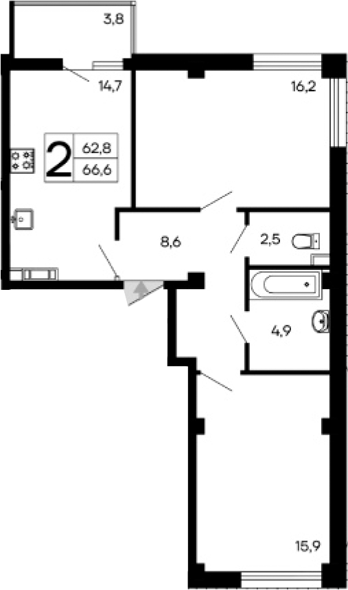 Планировка — Доброгород, 2-комн., 63 м²