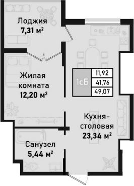 Планировка — Бухта Счастливая, 2-комн., 41 м²