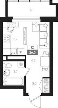 Планировка — Интро, Студия, 21 м²