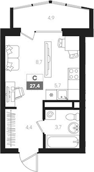 Планировка — Интро, Студия, 23 м²