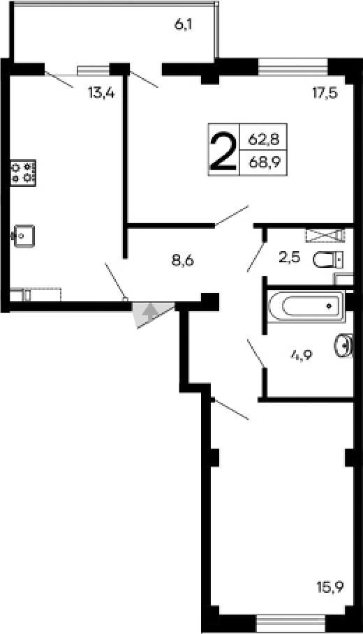 Планировка — Доброгород, 2-комн., 63 м²