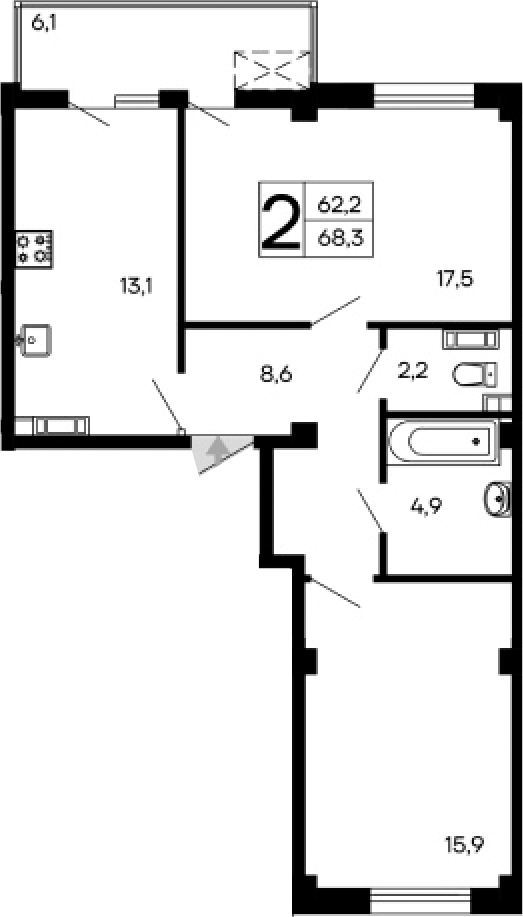 Планировка — Доброгород, 2-комн., 62 м²