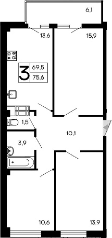 Планировка — Доброгород, 3-комн., 70 м²