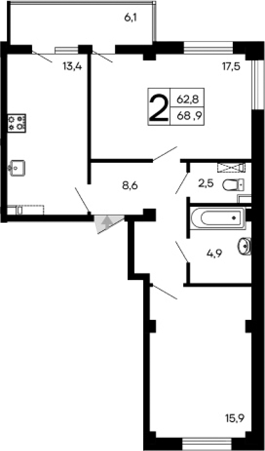 Планировка — Доброгород, 2-комн., 63 м²