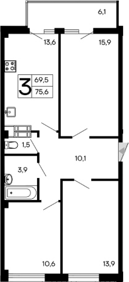 Планировка — Доброгород, 3-комн., 70 м²