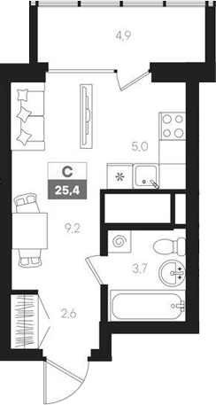 Планировка — Интро, Студия, 21 м²