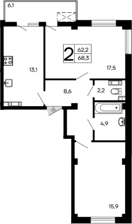 Планировка — Доброгород, 2-комн., 62 м²