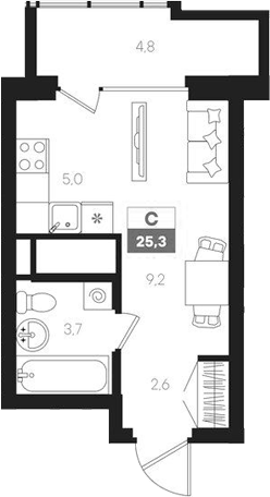 Планировка — Интро, Студия, 21 м²
