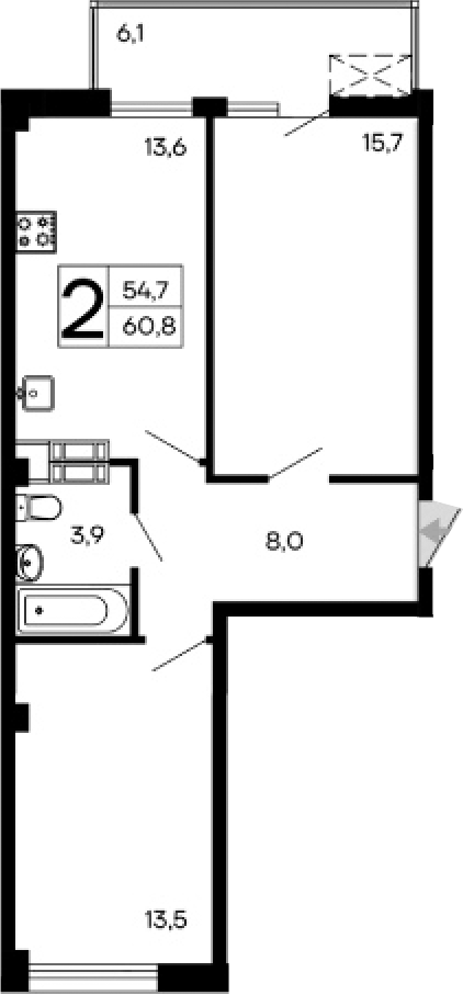 Планировка — Доброгород, 2-комн., 55 м²