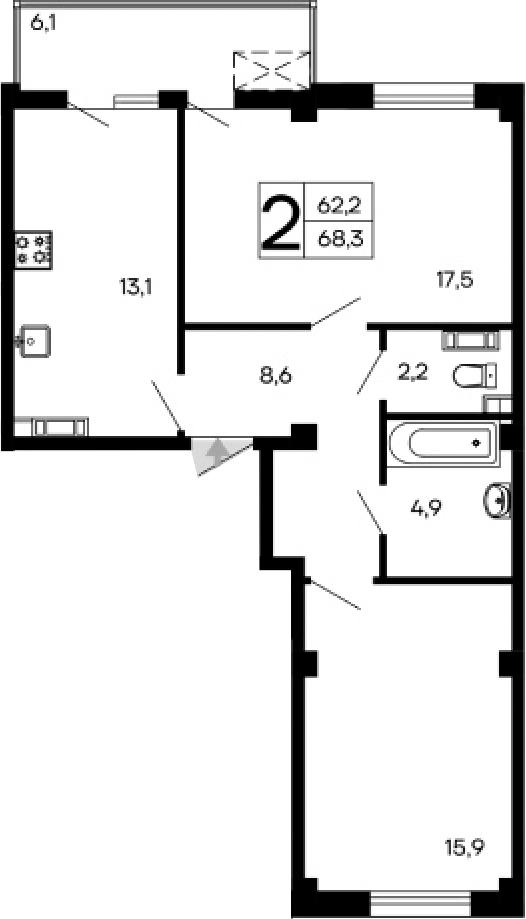 Планировка — Доброгород, 2-комн., 62 м²