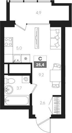 Планировка — Интро, Студия, 21 м²