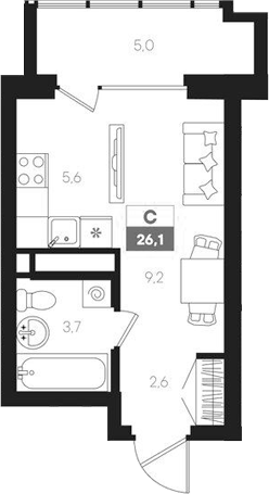 Планировка — Интро, Студия, 21 м²
