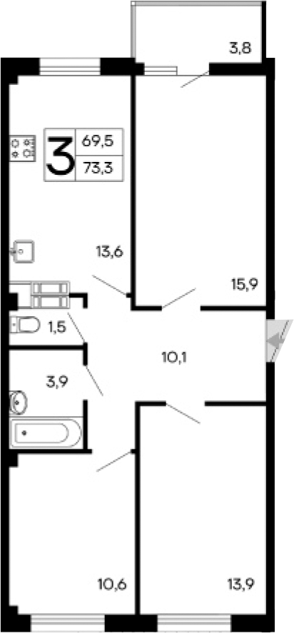 Планировка — Доброгород, 3-комн., 70 м²