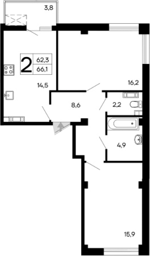 Планировка — Доброгород, 2-комн., 62 м²