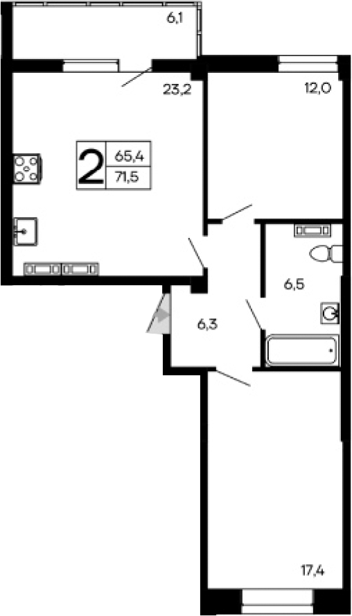 Планировка — Доброгород, 2-комн., 65 м²
