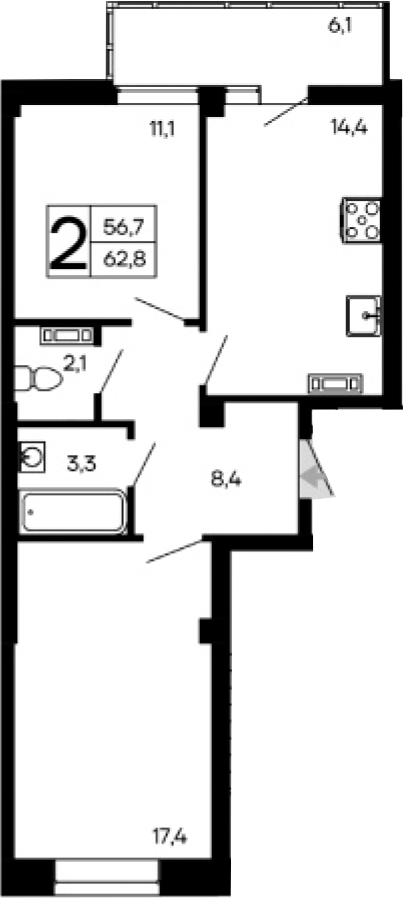 Планировка — Доброгород, 2-комн., 57 м²