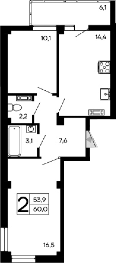 Планировка — Доброгород, 2-комн., 54 м²