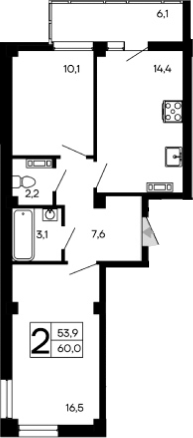 Планировка — Доброгород, 2-комн., 54 м²