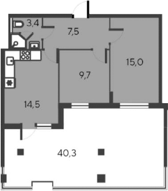 Планировка — Alba del Mare, 3-комн., 50 м²