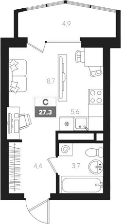 Планировка — Интро, Студия, 22 м²