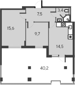 Планировка — Alba del Mare, 3-комн., 51 м²