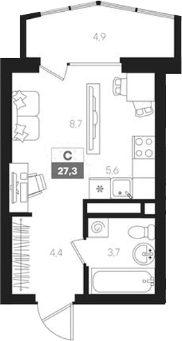 Планировка — Интро, Студия, 22 м²
