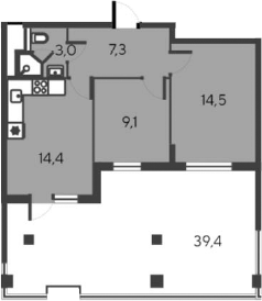 Планировка — Alba del Mare, 3-комн., 48 м²