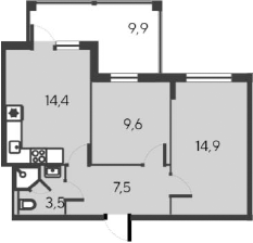 Планировка — Alba del Mare, 3-комн., 50 м²