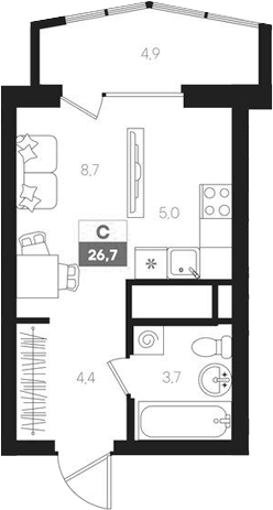 Планировка — Интро, Студия, 22 м²
