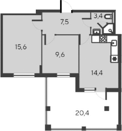 Планировка — Alba del Mare, 3-комн., 51 м²