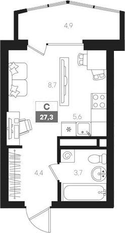 Планировка — Интро, Студия, 22 м²