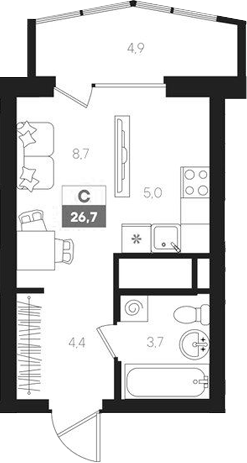 Планировка — Интро, Студия, 22 м²