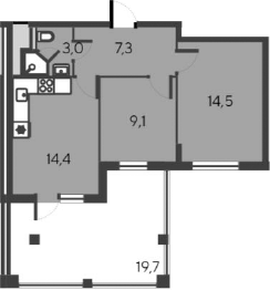 Планировка — Alba del Mare, 3-комн., 48 м²