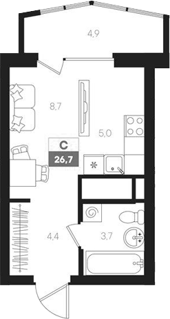 Планировка — Интро, Студия, 22 м²