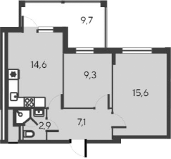 Планировка — Alba del Mare, 3-комн., 50 м²