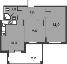 Планировка — Alba del Mare, 3-комн., 50 м²