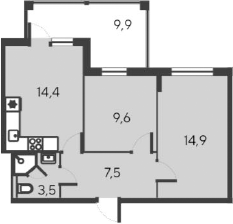Планировка — Alba del Mare, 3-комн., 50 м²