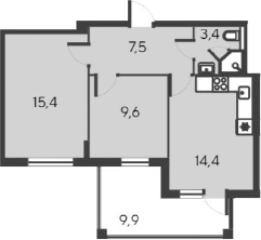 Планировка — Alba del Mare, 3-комн., 50 м²