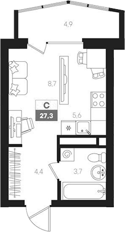 Планировка — Интро, Студия, 22 м²