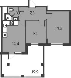 Планировка — Alba del Mare, 3-комн., 48 м²