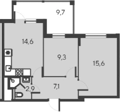 Планировка — Alba del Mare, 3-комн., 50 м²