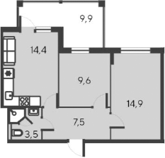 Планировка — Alba del Mare, 3-комн., 50 м²