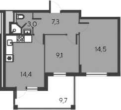 Планировка — Alba del Mare, 3-комн., 48 м²